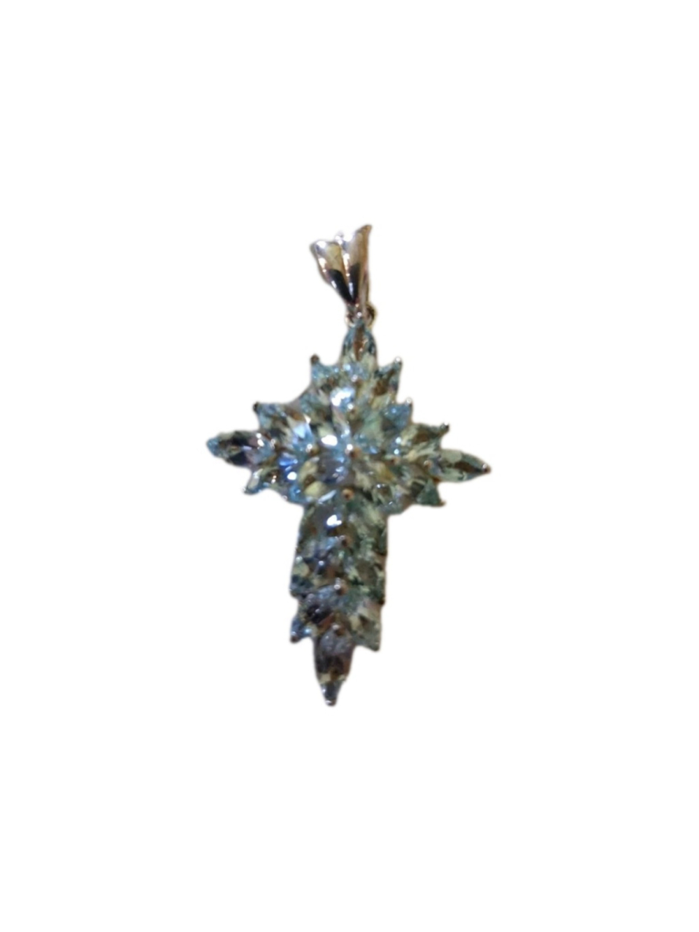 925 Sterling Silver Real Blue Topaz Gemstone Cross Pendant